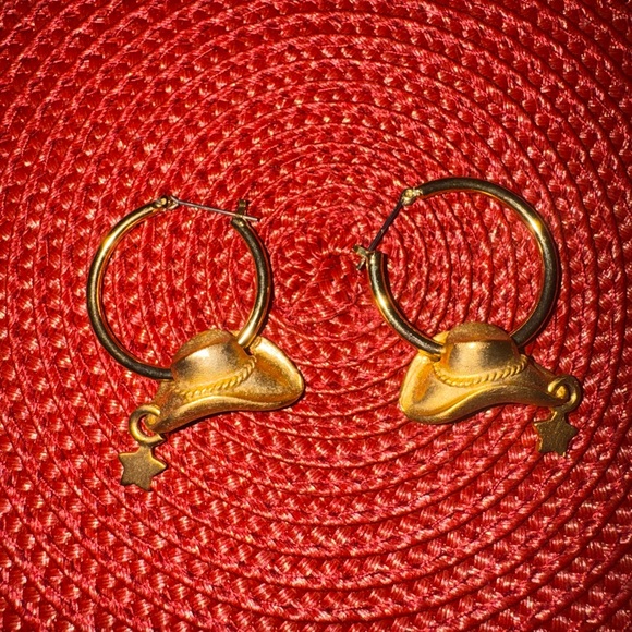 Jewelry - Gold Cowboy Hat Hoop Earrings - Women Jewelry